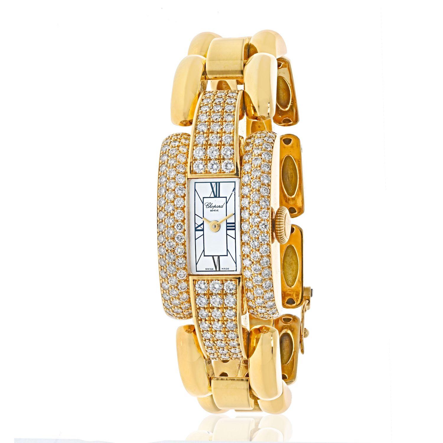 Taille ronde Chopard Montre La Strada en or jaune 18 carats et diamants pour femmes en vente
