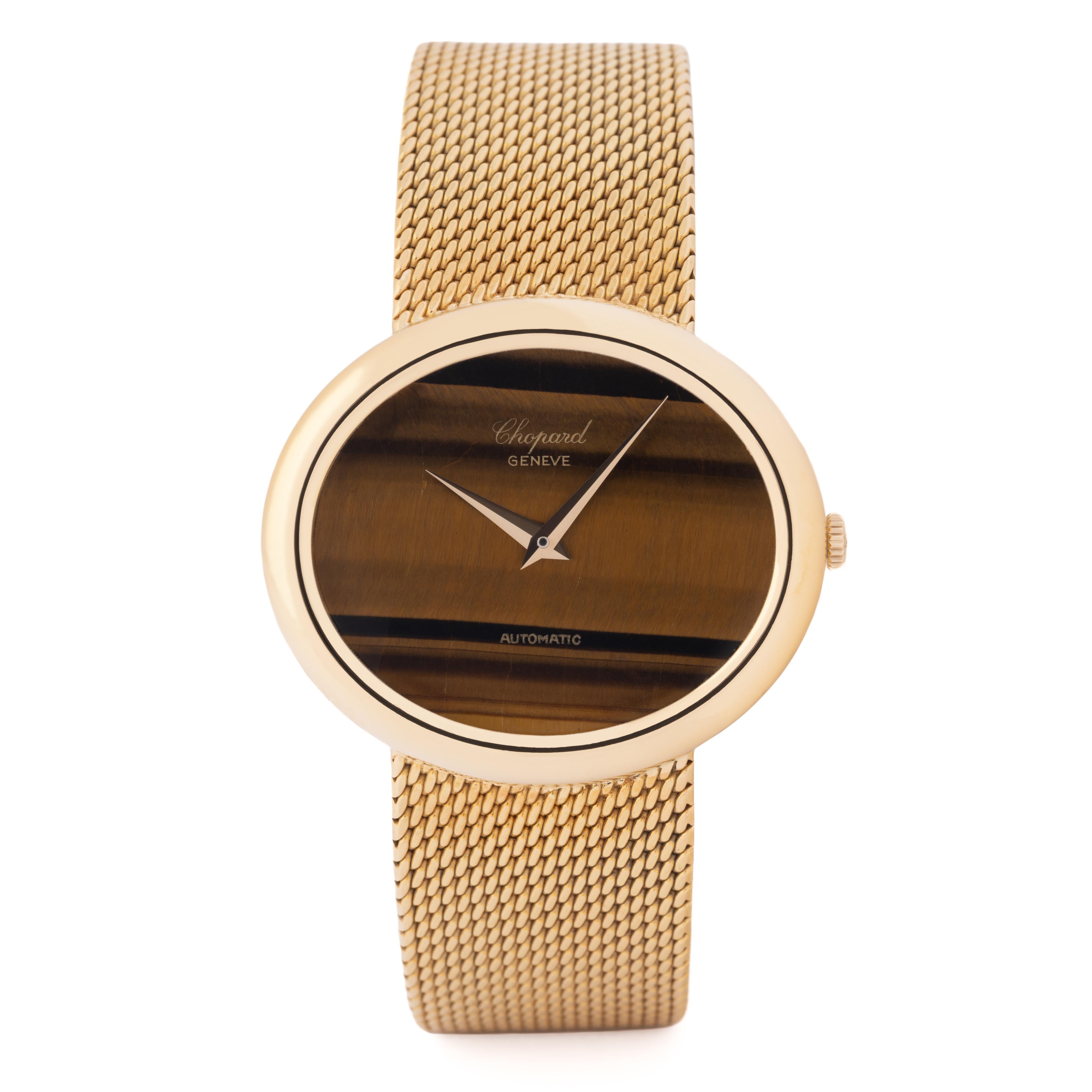 Modernist Chopard 18k Yellow Gold Model 2046 Tiger's Eye Dial Automatic Movement Papers For Sale
