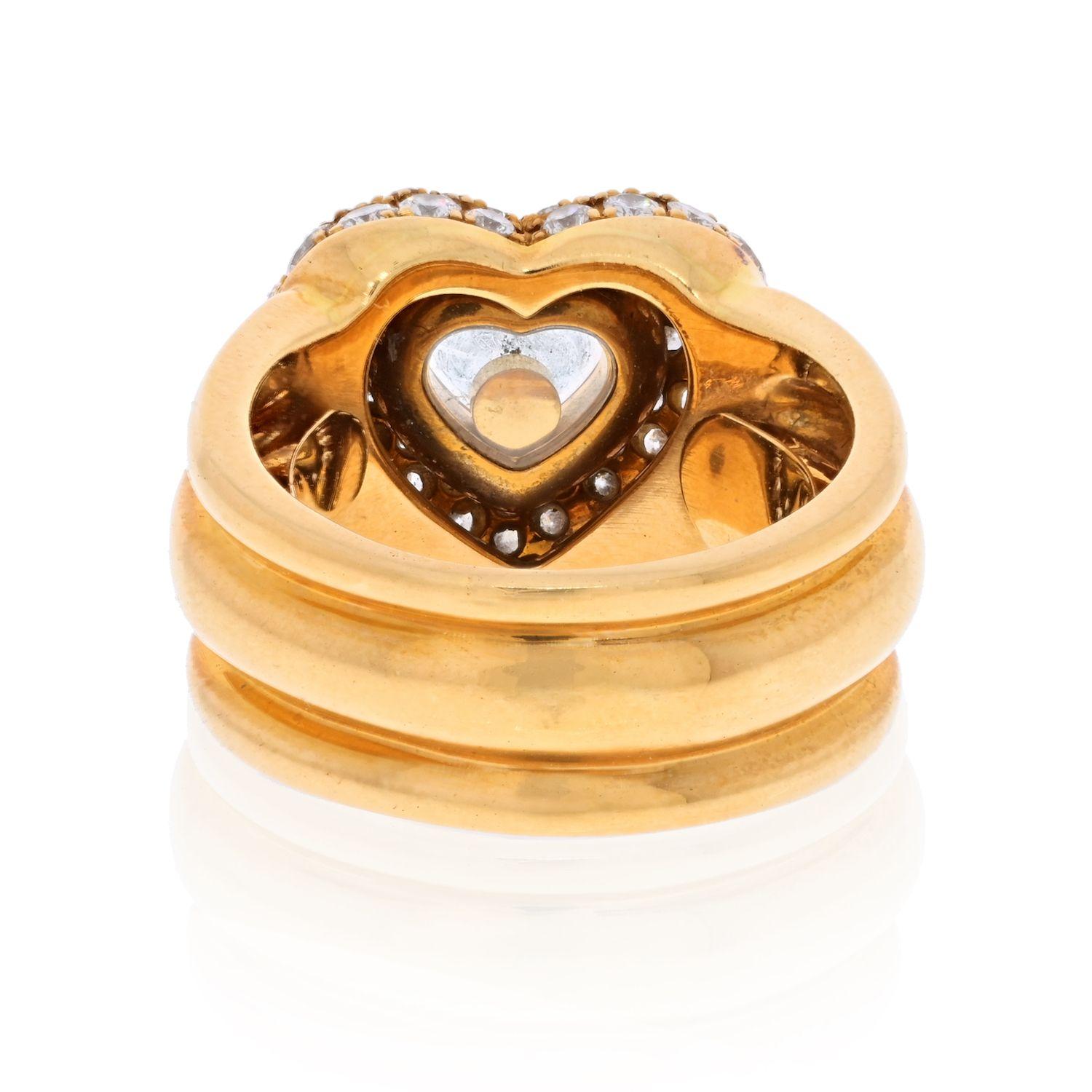 Moderno Anello Chopard in oro giallo 18 carati con pavé a forma di cuore e diamanti fluttuanti in vendita