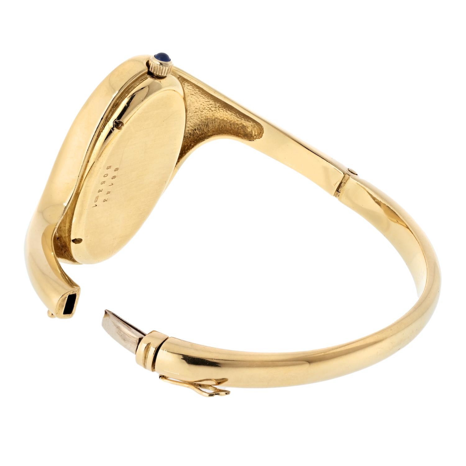 Chopard 18 Karat Gelbgold gedrehter Armreif 1970er Jahre Oval Zifferblatt Ref. 5053 Uhr im Zustand „Hervorragend“ in New York, NY