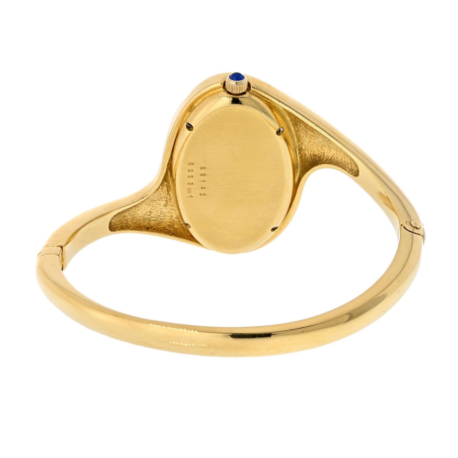 Chopard 18 Karat Gelbgold gedrehter Armreif 1970er Jahre Oval Zifferblatt Ref. 5053 Uhr Damen
