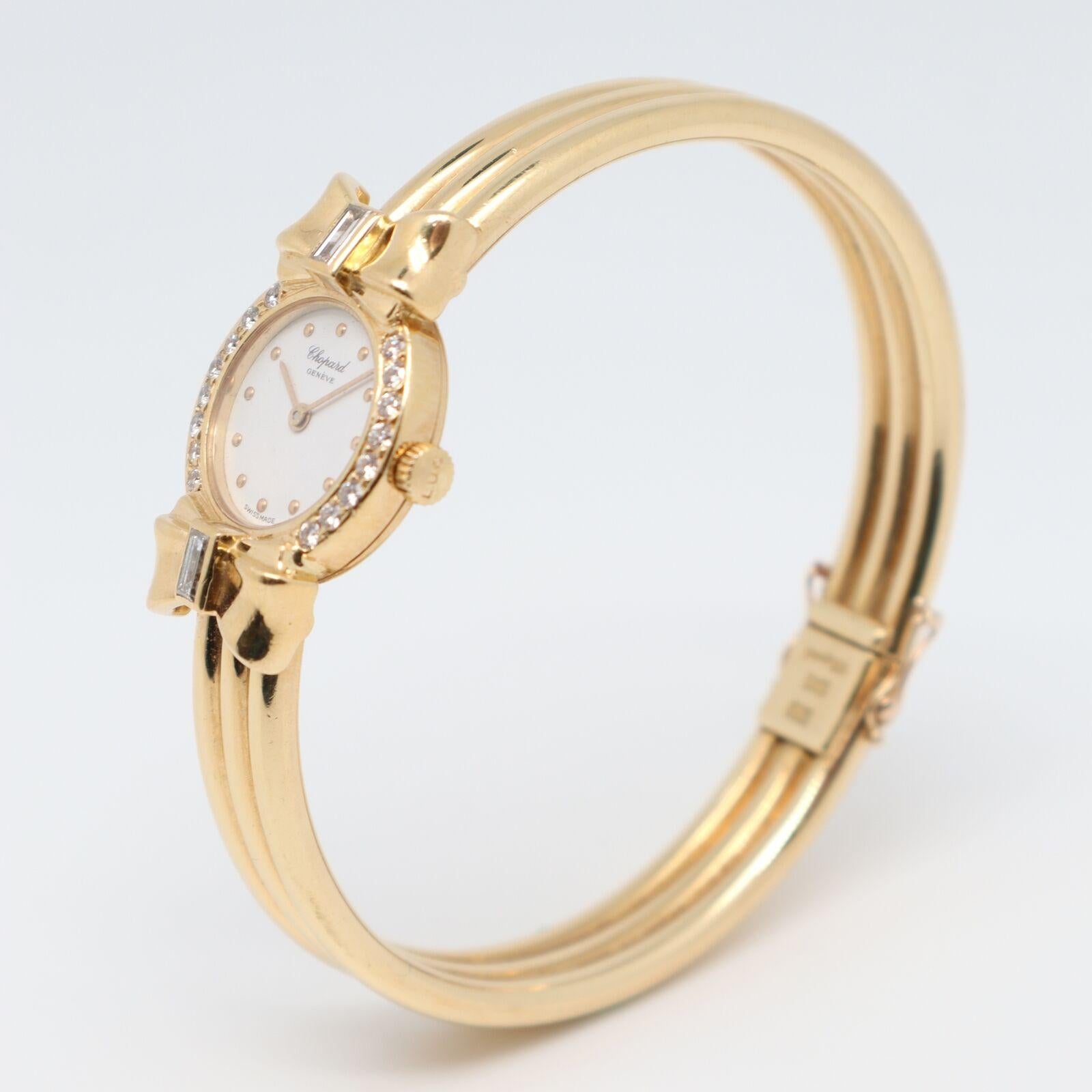 Chopard 18 Karat Gelbgold Weißes Zifferblatt Diamant 0,58 Karattw Damen Quarzuhr 10/5440 im Zustand „Gut“ in New York, NY