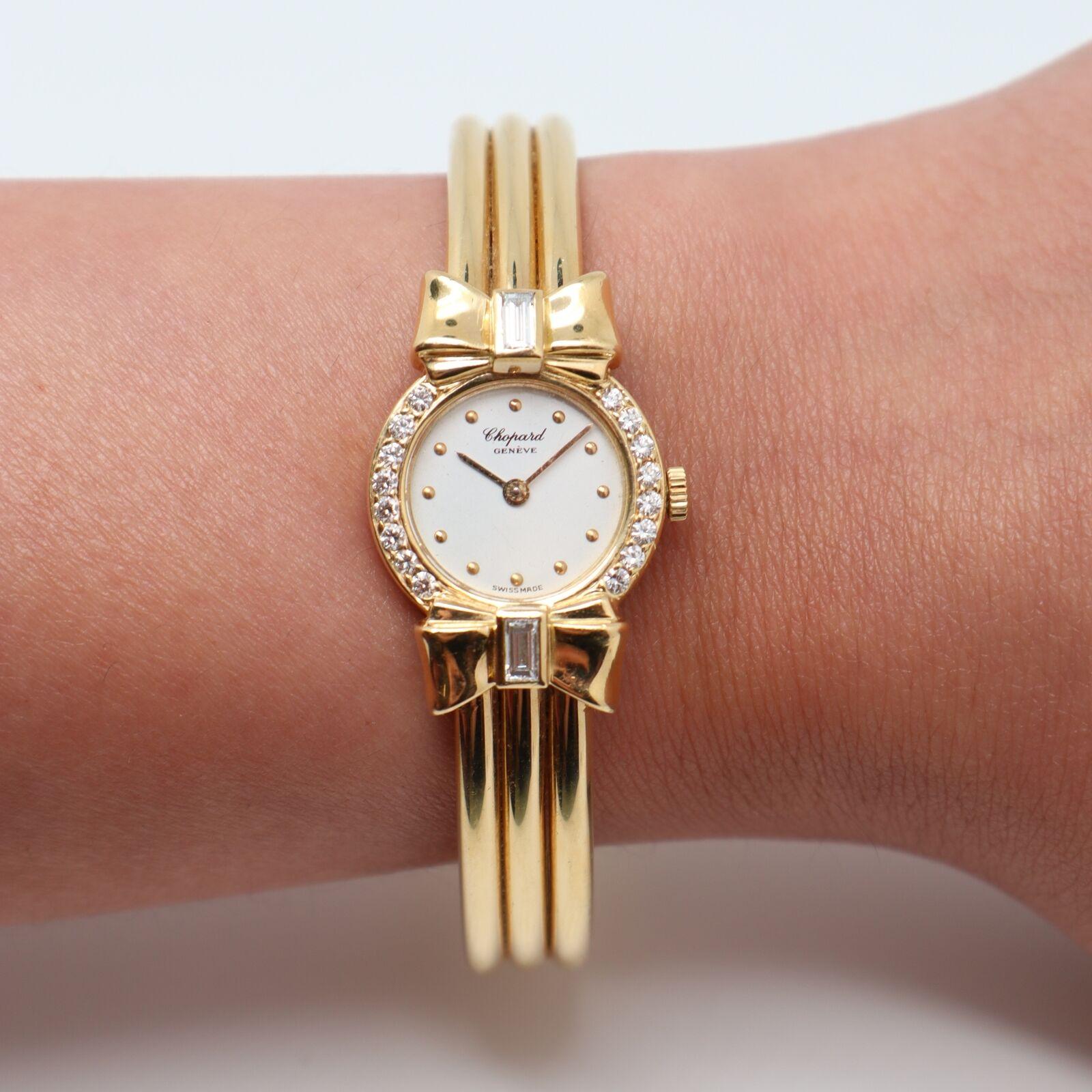 Chopard 18 Karat Gelbgold Weißes Zifferblatt Diamant 0,58 Karattw Damen Quarzuhr 10/5440 3