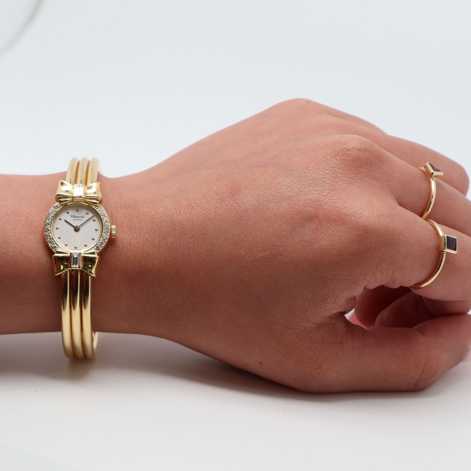 Chopard 18 Karat Gelbgold Weißes Zifferblatt Diamant 0,58 Karattw Damen Quarzuhr 10/5440 4