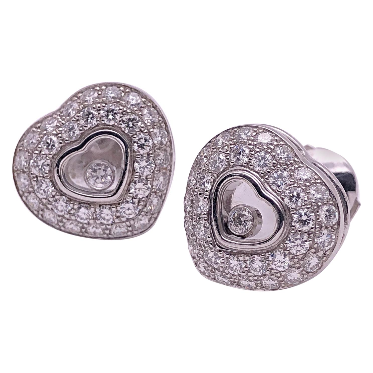 Chopard 18KT WG 1.76Ct. Diamond & Single Floating Diamond Puffed Heart Earrings For Sale