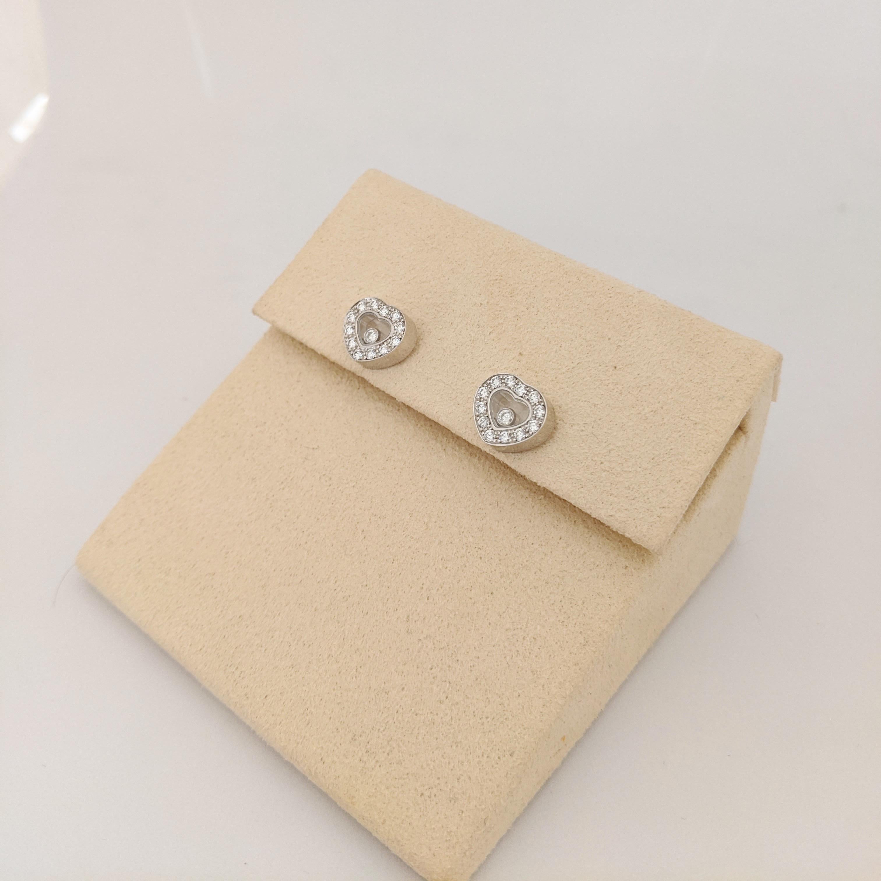 Chopard 18 Karat Gold Diamond Heart Stud Earrings with Single Floating ...