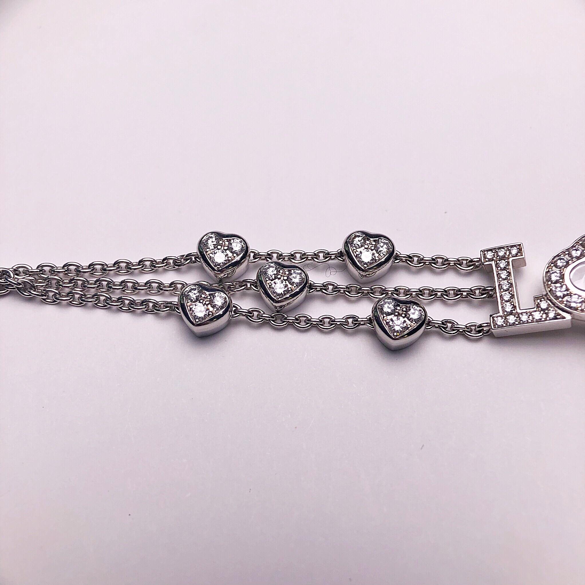 Modern Chopard 18 Karat White Gold and 1.54 Carat, Diamond Love Bracelet