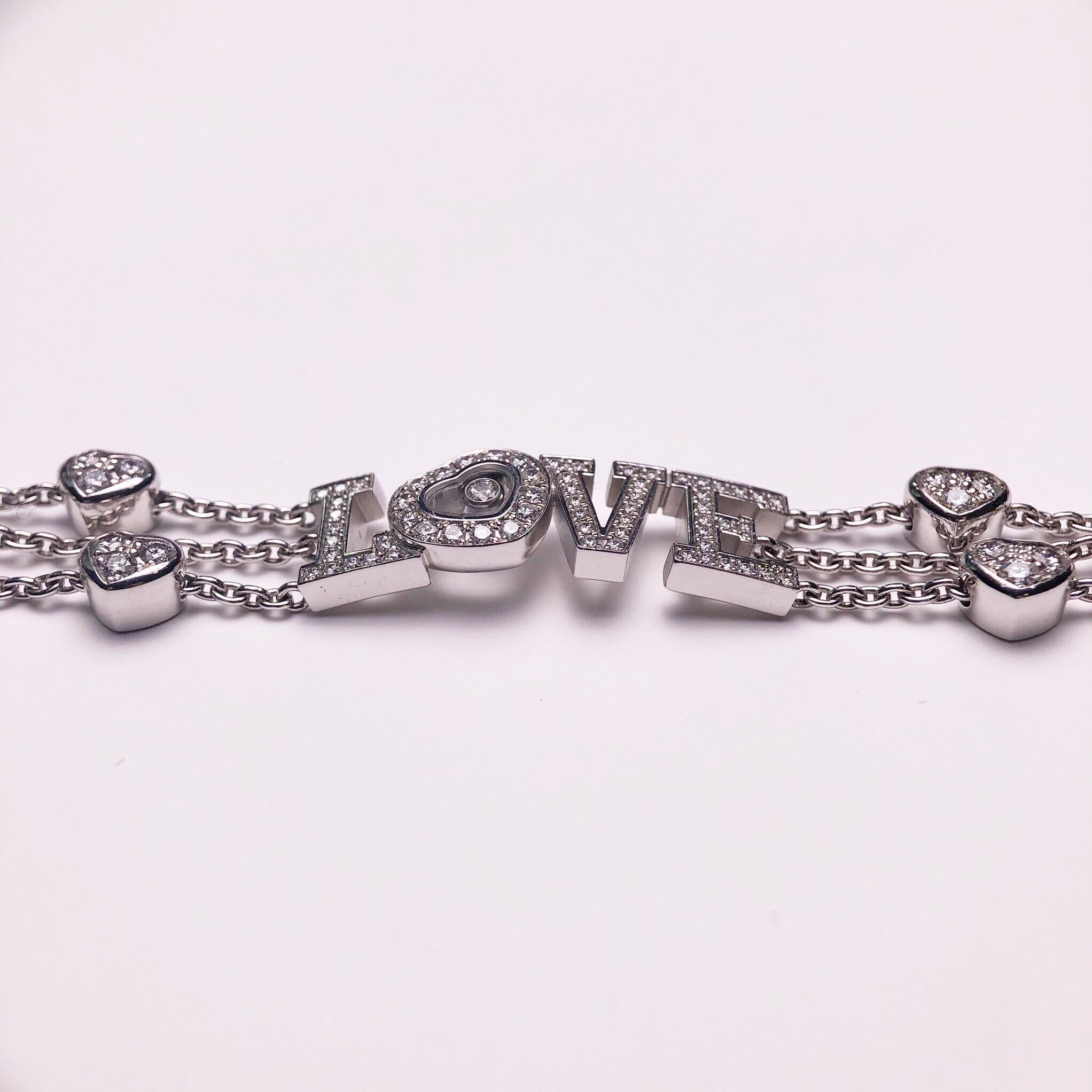 Women's or Men's Chopard 18 Karat White Gold and 1.54 Carat, Diamond Love Bracelet