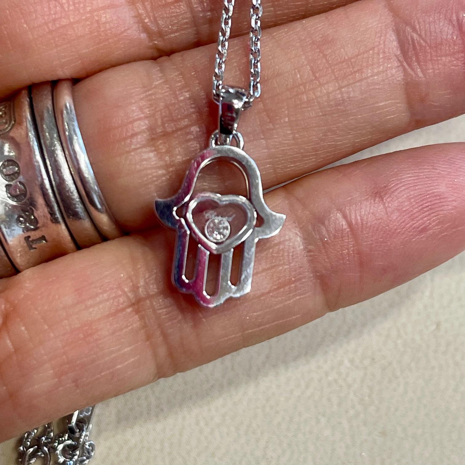 Women's Chopard 18Kt. White Gold Hand Of Fatima Hamsa Pendant Necklace For Sale