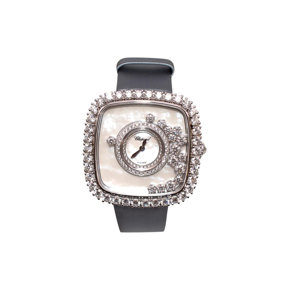 Brilliant Cut Chopard 18kt White Gold Happy Diamonds Square Limited Edition Watch For Sale