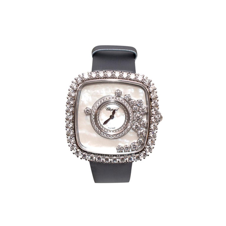 Chopard 18kt White Gold Happy Diamonds Square Limited Edition Watch For Sale 1