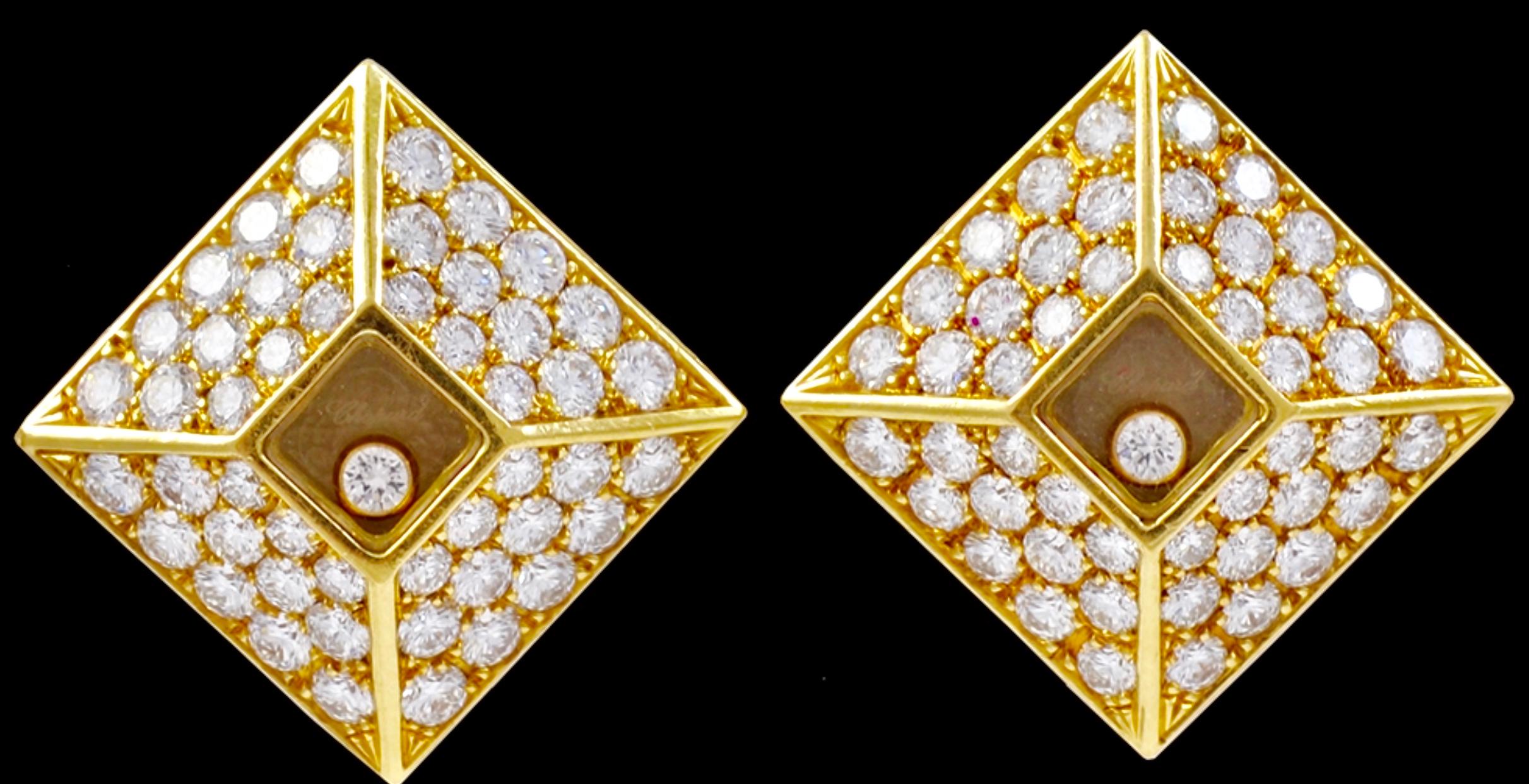 Chopard, 18 Karat Gold Happy Diamonds Clip-Ohrringe Damen 98 Teile Diamant (Rundschliff) im Angebot