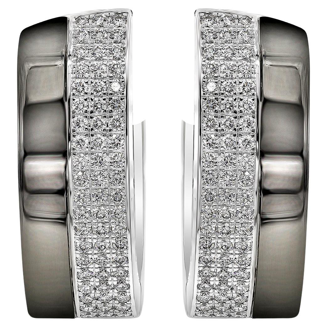 CHOPARD 2.26 Carats Pave Set Diamonds Wide Hoop Earrings in White Gold For Sale