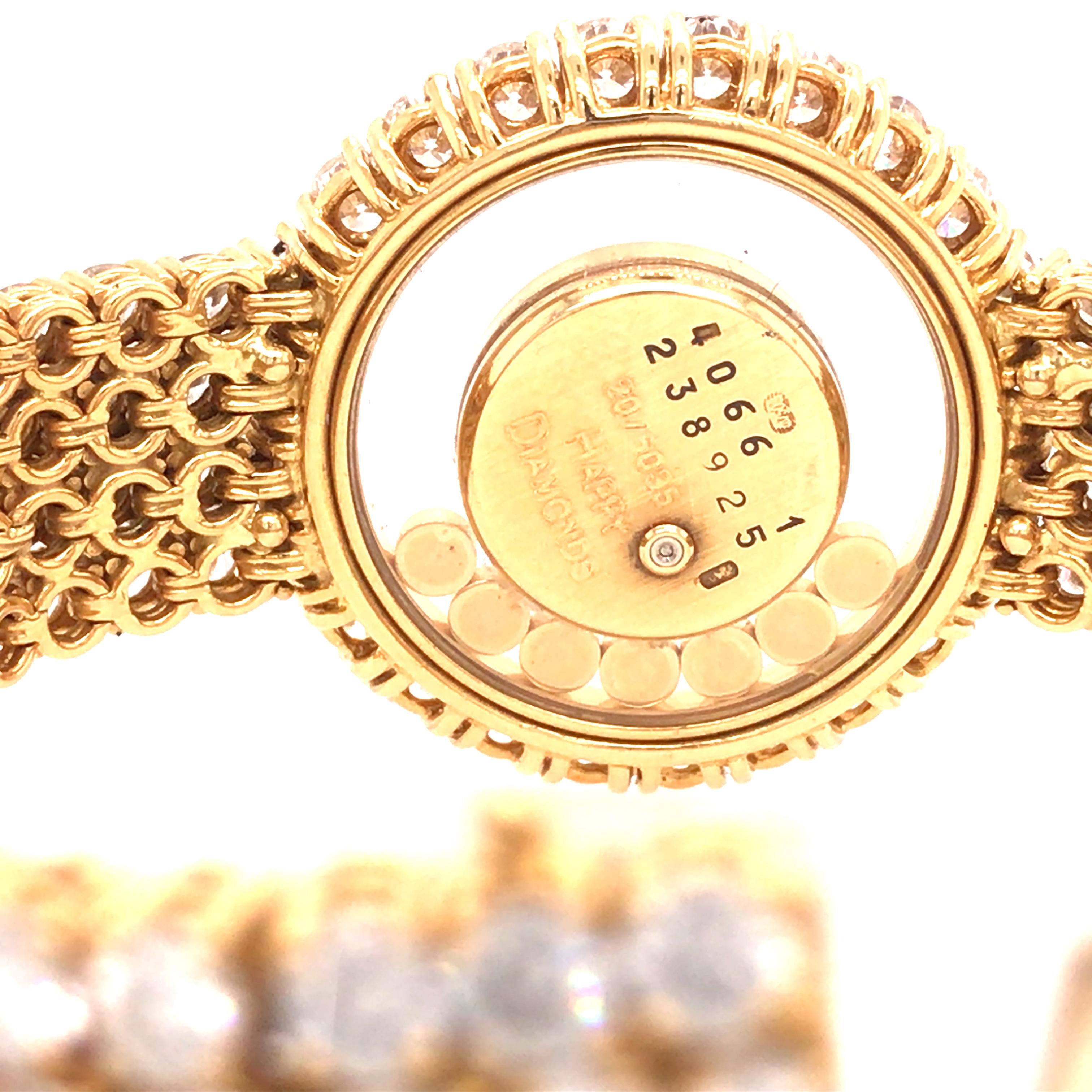 Women's Chopard 24 Carat Happy Diamond Watch 18K Yellow Gold For Sale
