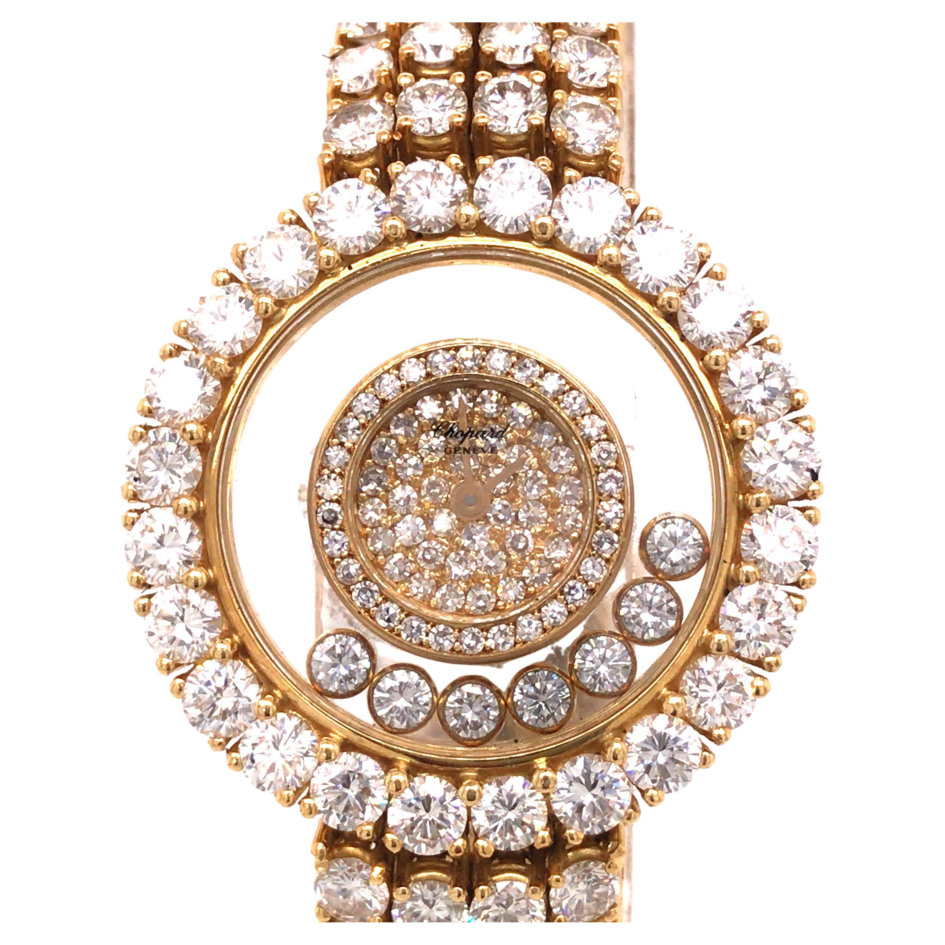 Chopard 24 Carat Happy Diamond Watch 18K Yellow Gold For Sale