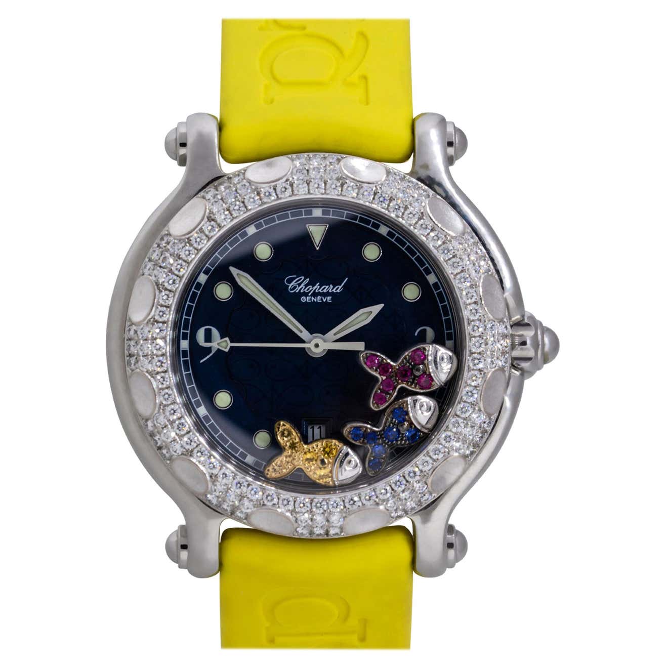 Chopard Fish Dial Chopard 27/8922 Happy Beach Floating Diamond Fish Ladies Watch at 1stDibs