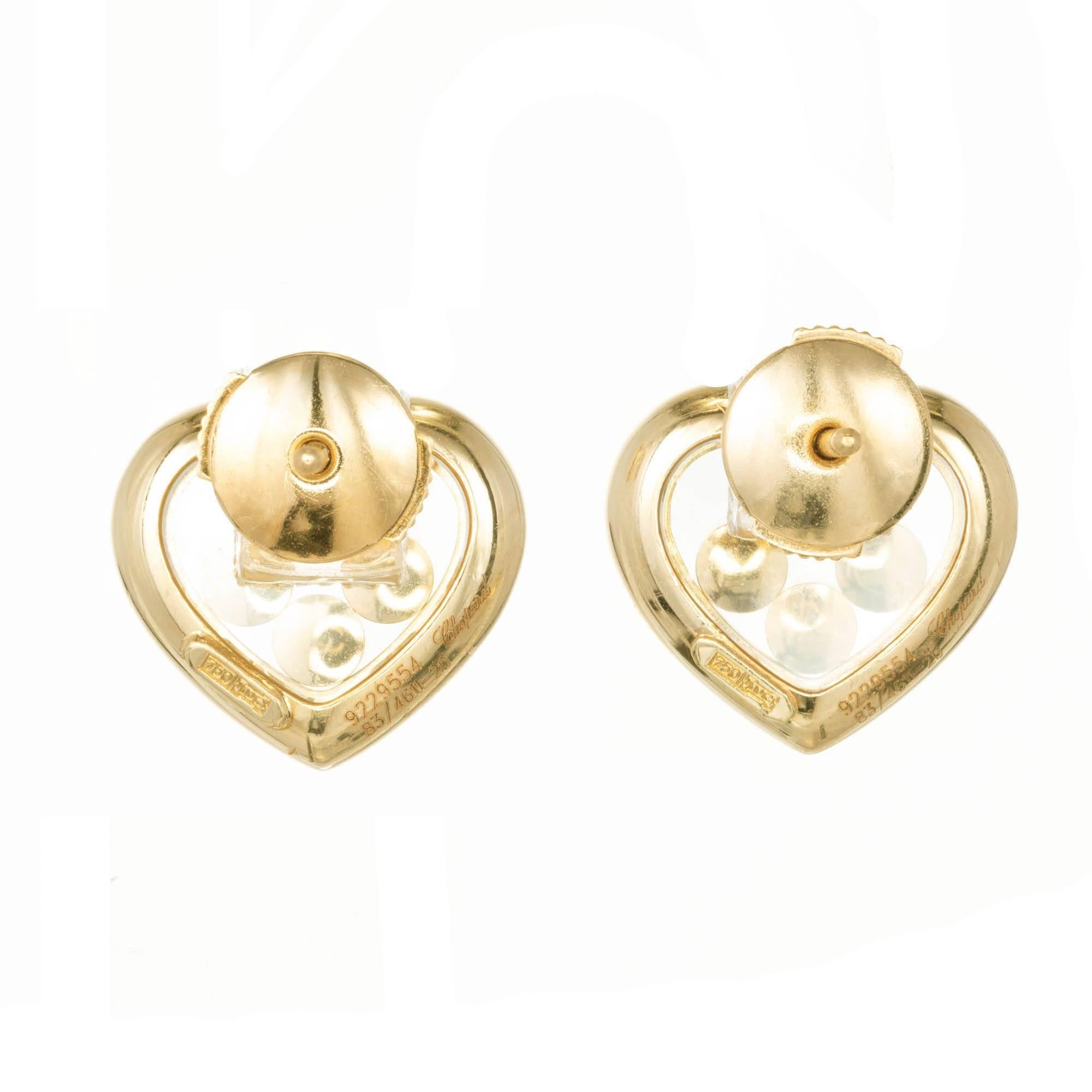 Round Cut Chopard .30 Carat Heart Shape Happy Diamond Gold Stud Earrings