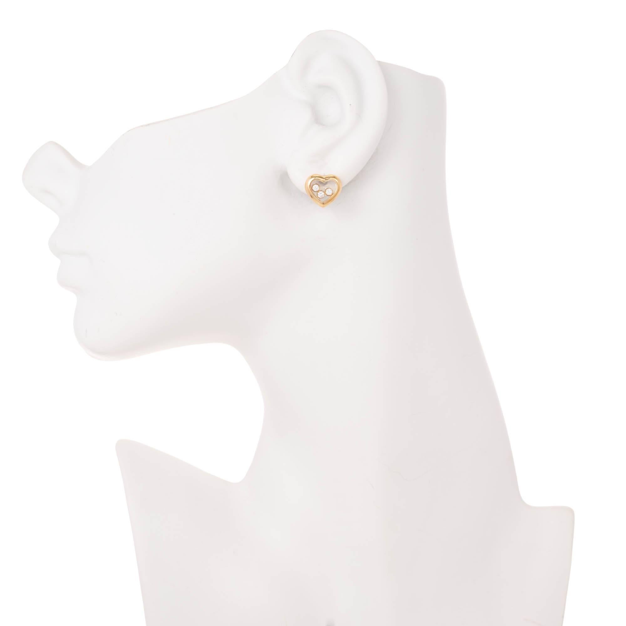 Chopard .30 Carat Heart Shape Happy Diamond Gold Stud Earrings 1