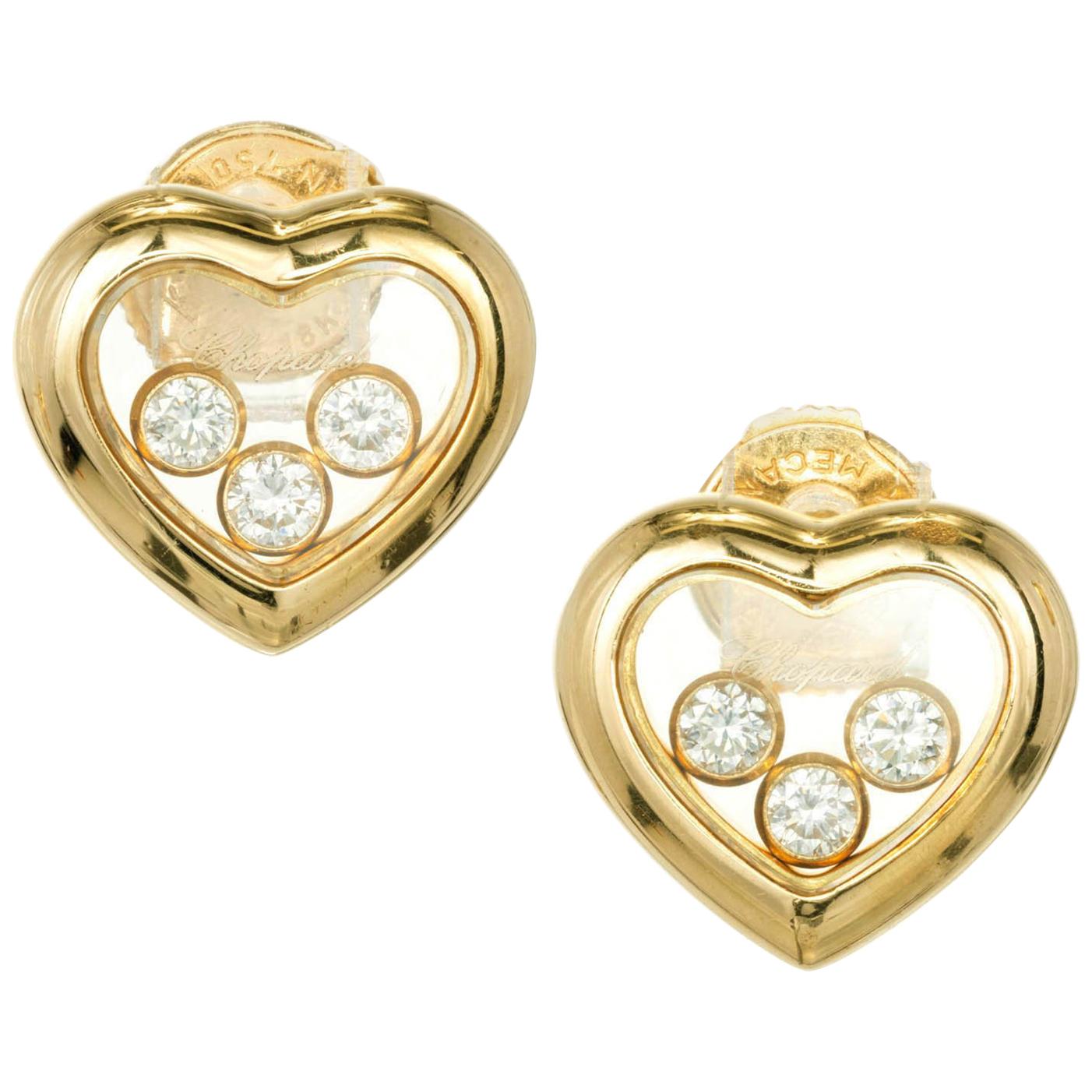 Chopard .30 Carat Heart Shape Happy Diamond Gold Stud Earrings