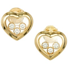 Chopard .30 Carat Heart Shape Happy Diamond Gold Stud Earrings