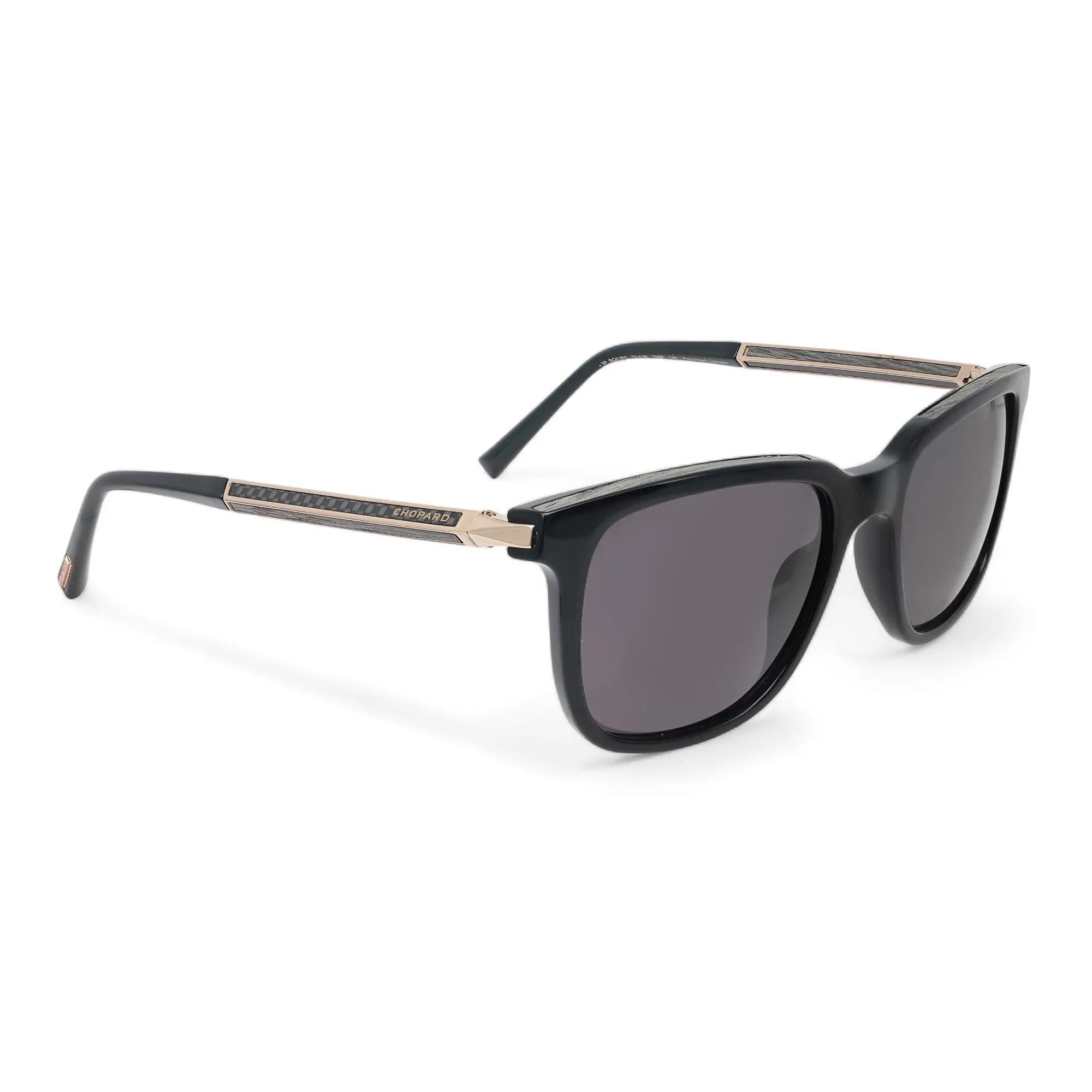 Chopard Acetate Shiny Black Frame Smoke Polarized Lenses Sunglasses 95221-0521 In New Condition For Sale In New York, NY