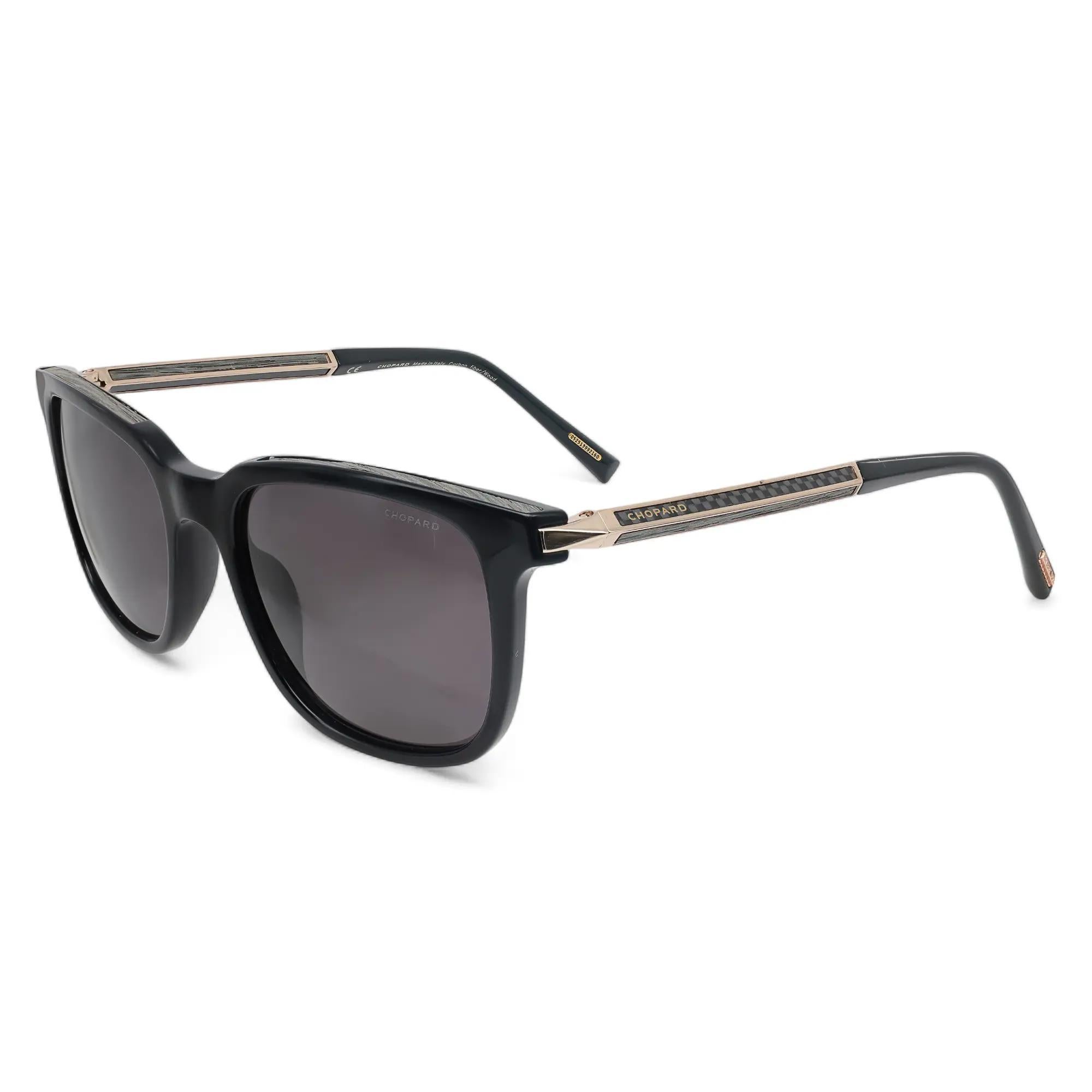 Women's or Men's Chopard Acetate Shiny Black Frame Smoke Polarized Lenses Sunglasses 95221-0521 For Sale