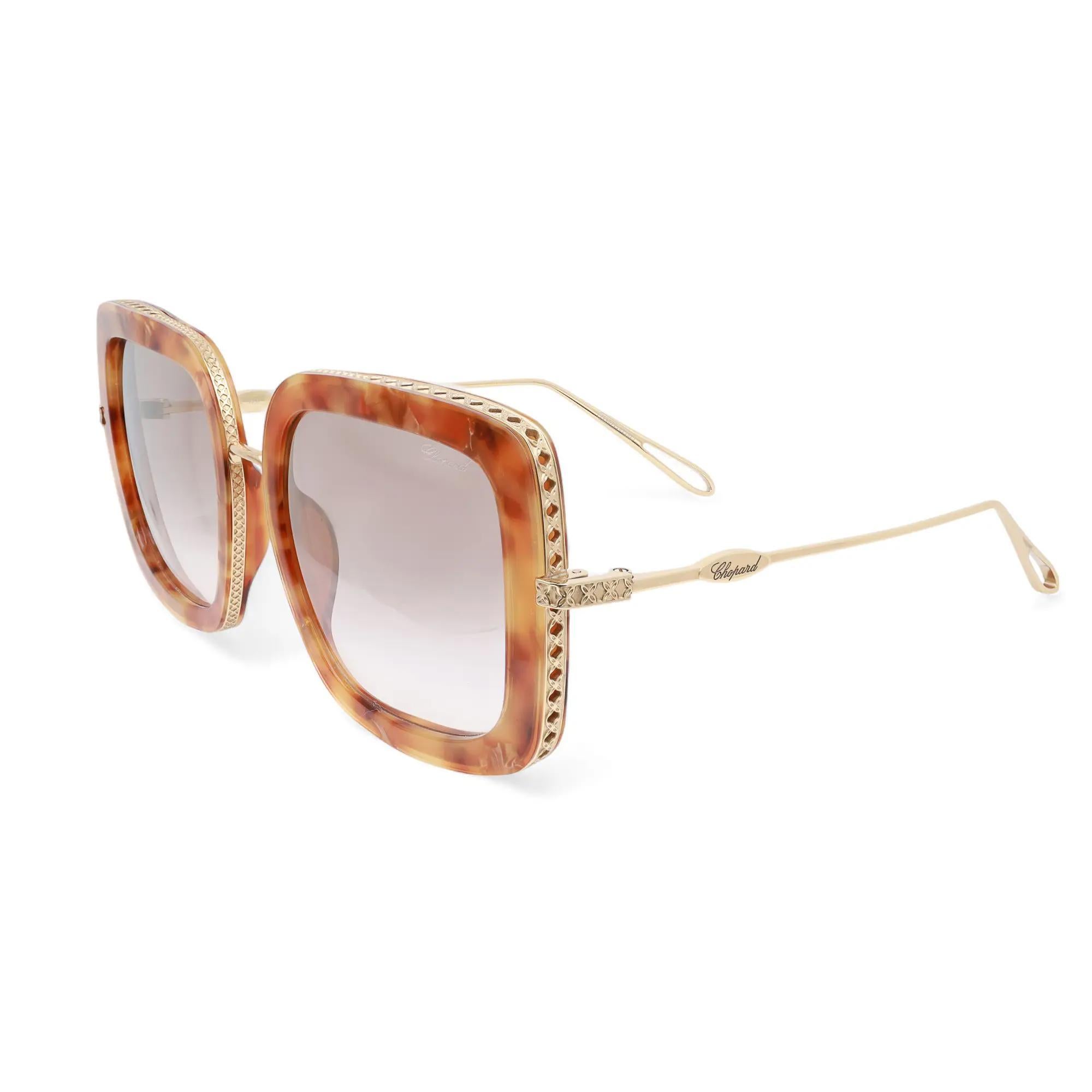 Beige Chopard Lunettes de soleil en acétate, monture or rose brillant, verre dégradé Brown 95221-0453 en vente