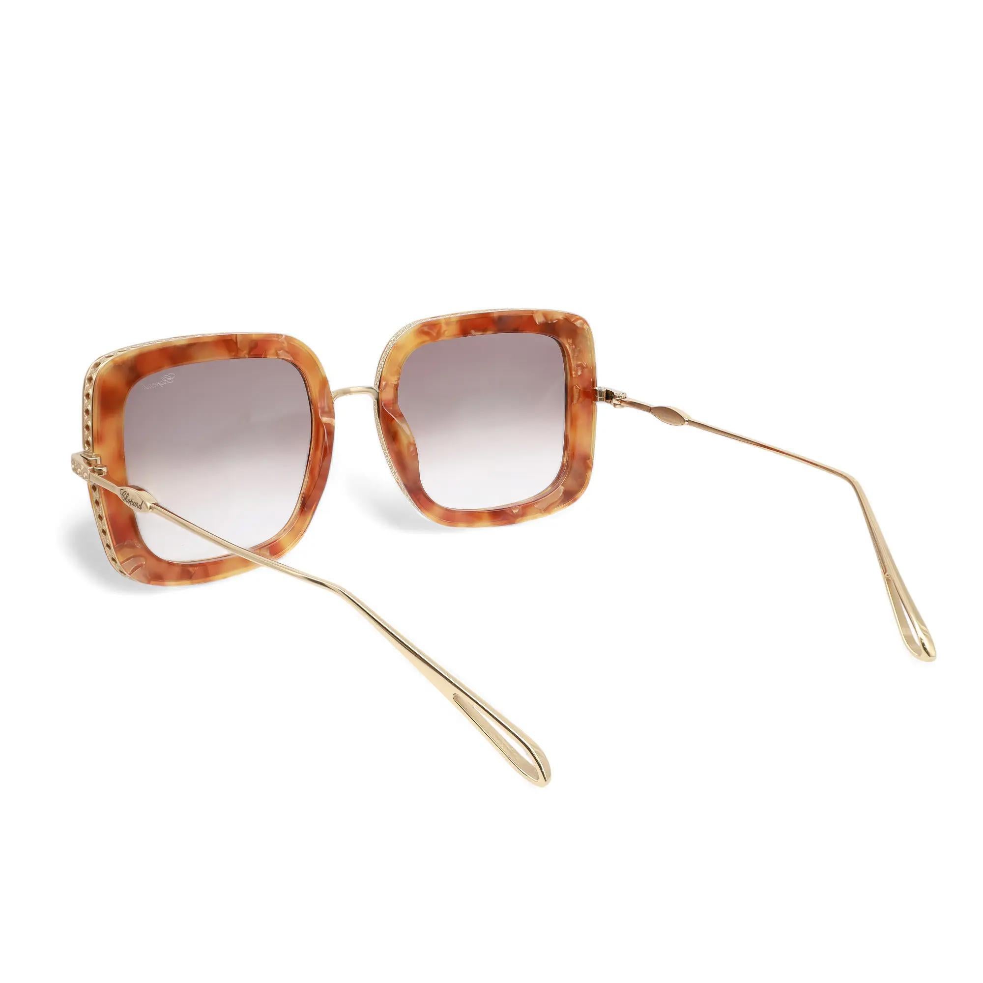 Chopard Lunettes de soleil en acétate, monture or rose brillant, verre dégradé Brown 95221-0453 Neuf - En vente à New York, NY