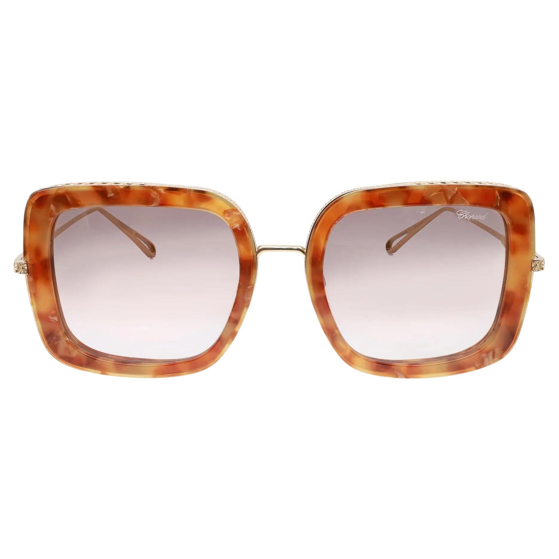 Chopard Lunettes de soleil en acétate, monture or rose brillant, verre dégradé Brown 95221-0453 en vente