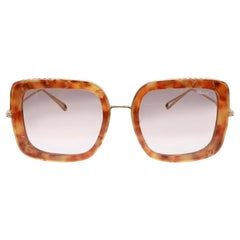 Chopard Gafas de sol de acetato con montura de oro rosa brillante y lentes degradadas marrones 95221-0453
