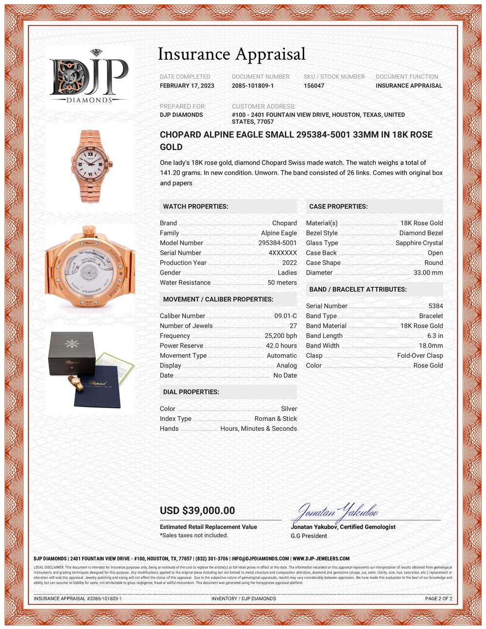 Chopard Alpine Eagle Small 295384-5001 33MM in 18K Rose Gold Ladies Watch 4