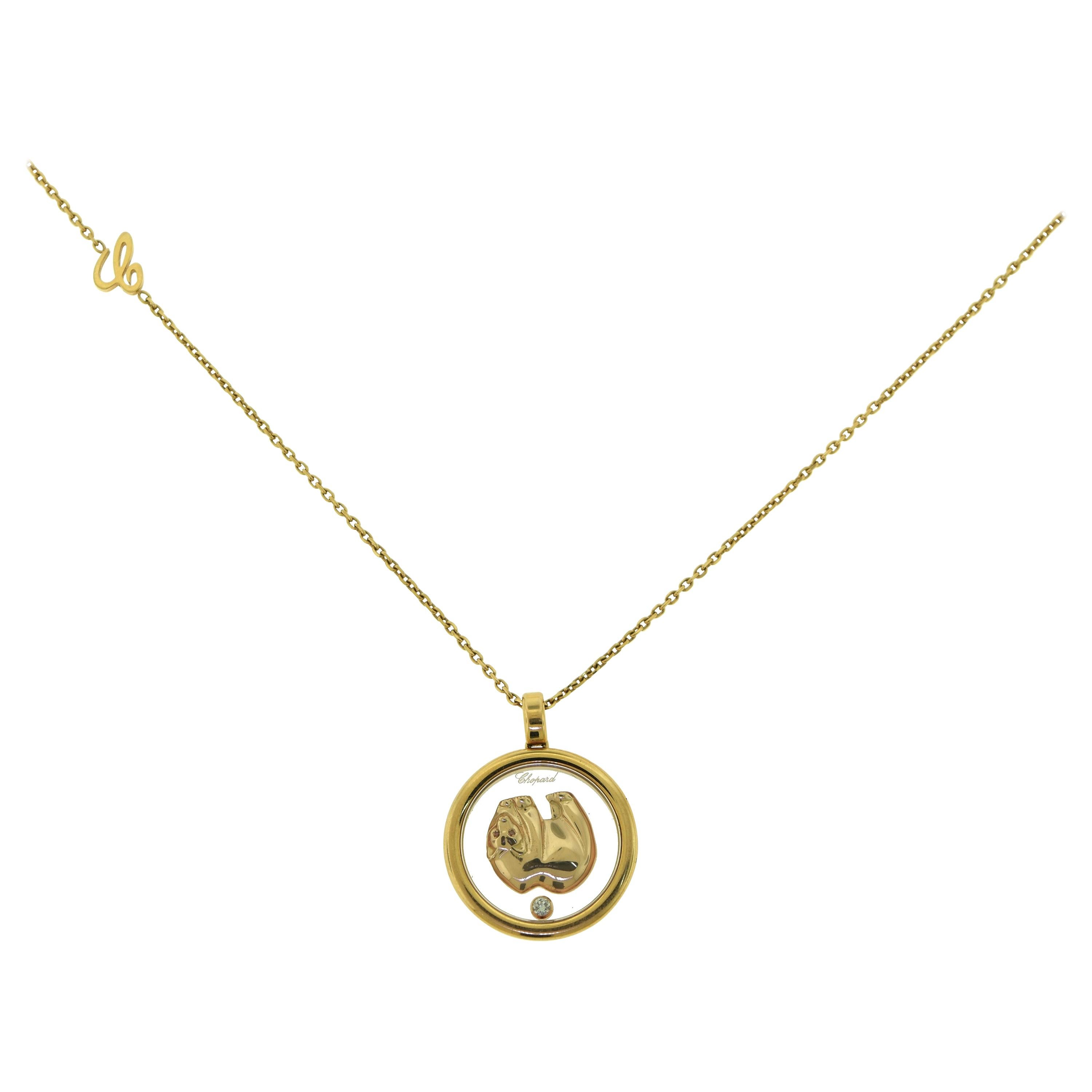 Chopard Animal World 18 Karat Rose Gold Floating Diamond Bear Pendant Necklace For Sale