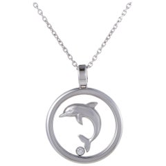 Chopard Animal World Womens 18 Karat White Gold Diamond Dolphin Pendant Necklace