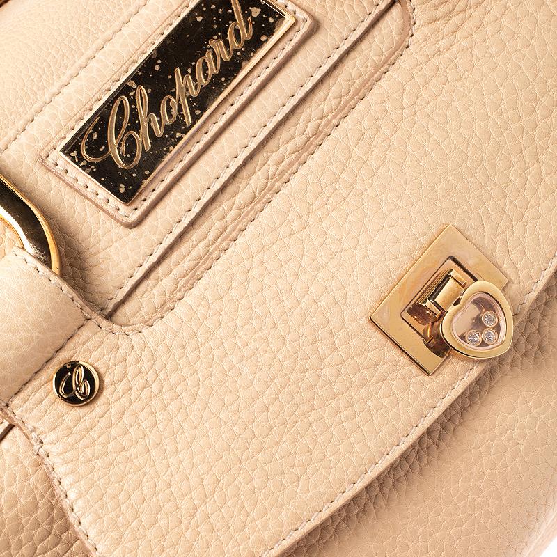 Chopard Beige Leather Caroline Happy Diamond Satchel In Excellent Condition In Dubai, Al Qouz 2