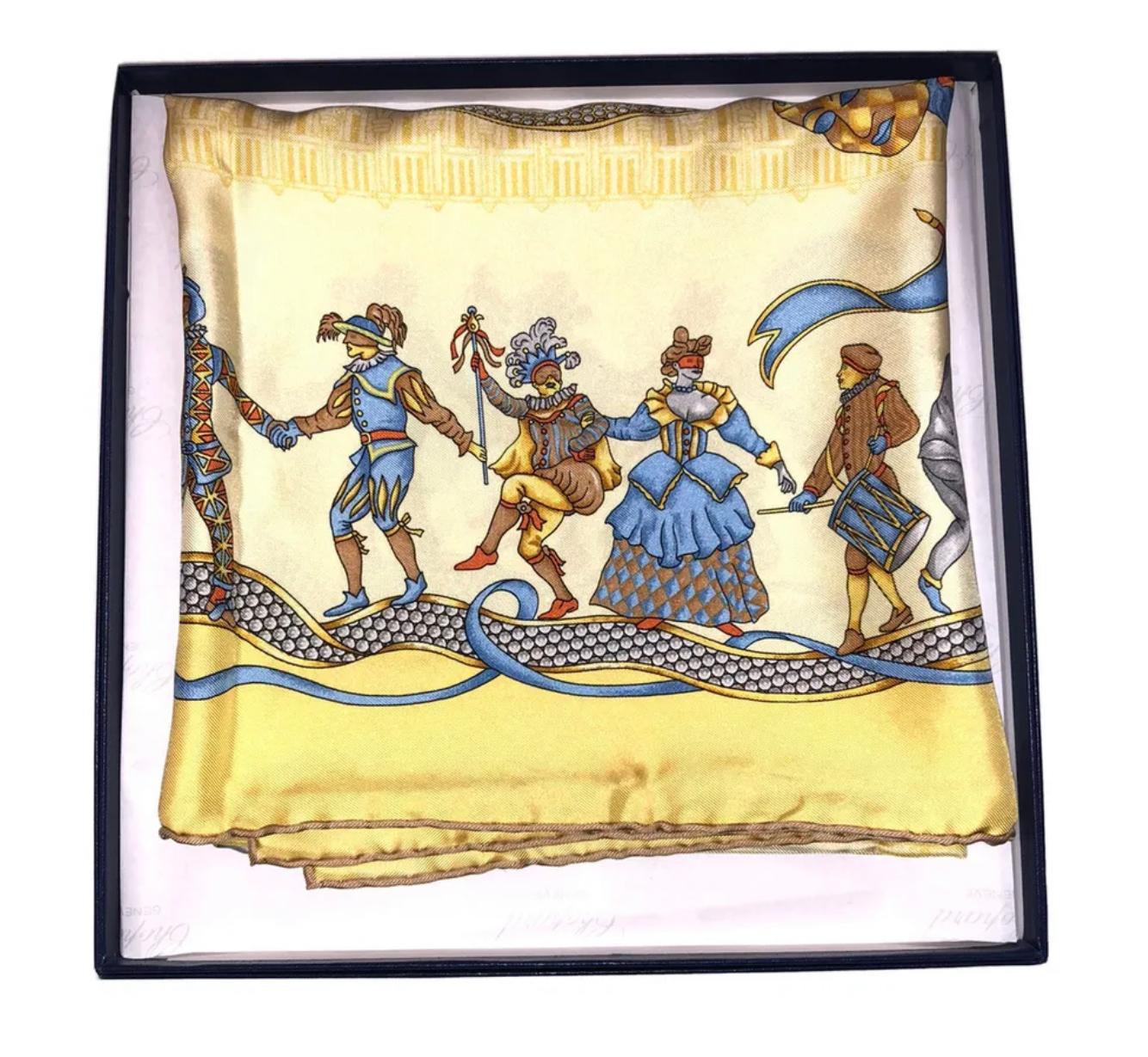 Chopard Bienniel Venise Jaune Blue, Yellow & Gold Silk Scarf In New Condition For Sale In Carmel, CA