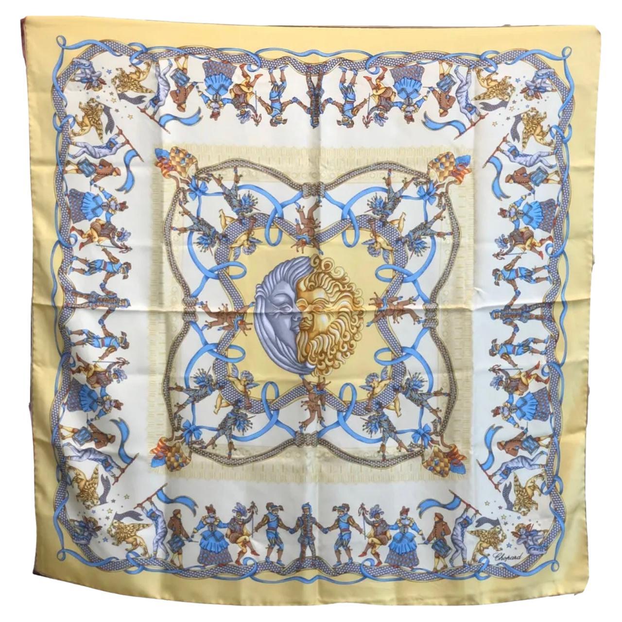 Chopard Bienniel Venise Jaune Blue, Yellow & Gold Silk Scarf For Sale