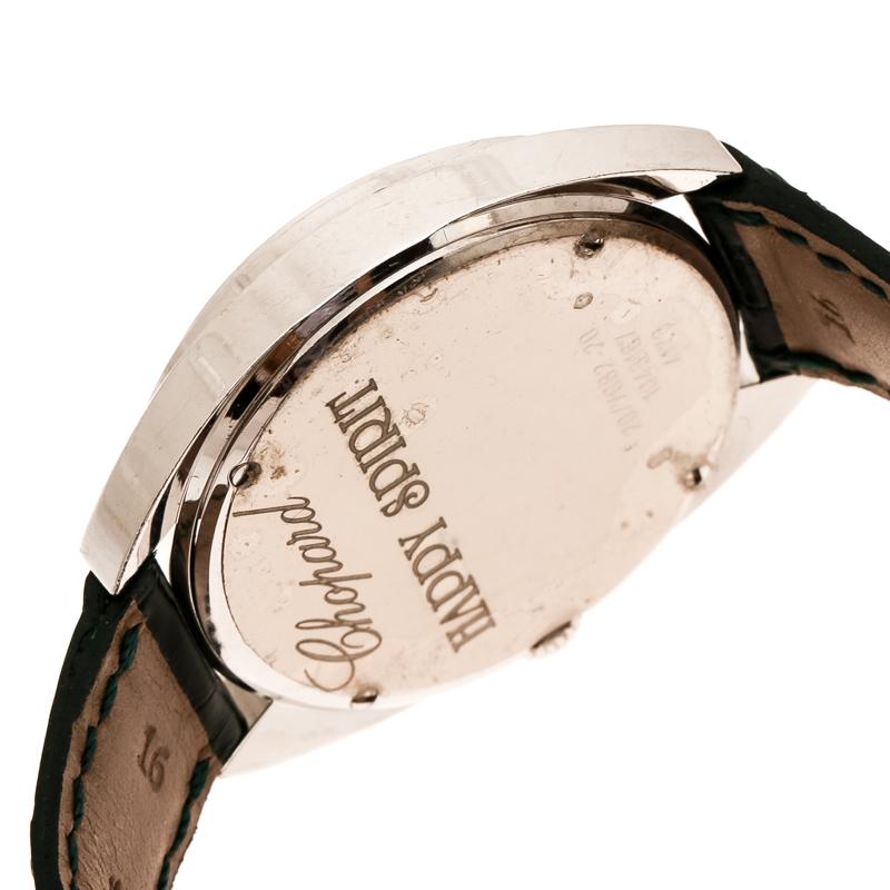 Contemporary Chopard Black 18K White Gold Diamonds Happy Spirit Women's Wristwatch 32 mm