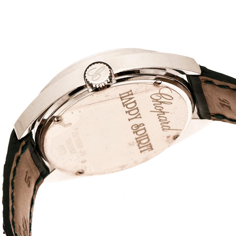 Chopard Black 18K White Gold Diamonds Happy Spirit Women's Wristwatch 32 mm In Excellent Condition In Dubai, Al Qouz 2