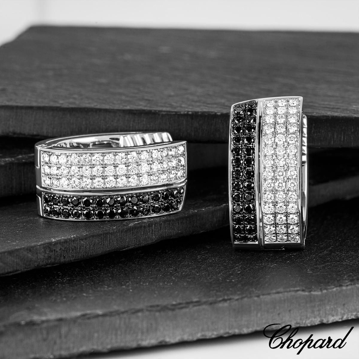 Women's Chopard Black and White Diamond Set Hoop Earrings 844073-1001 For Sale