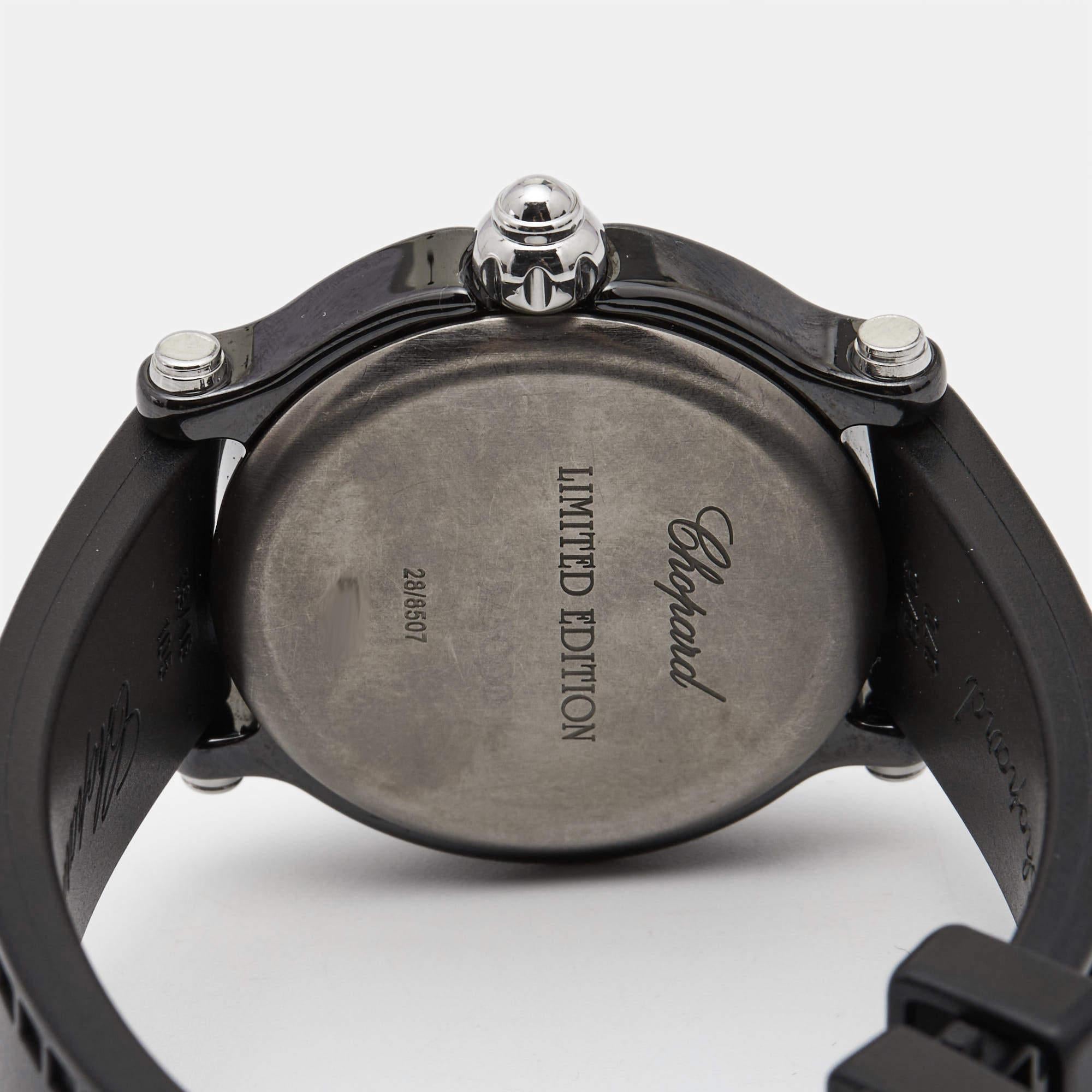 Chopard Black Ceramic Happy Sport 28/8507 Women's Wristwatch 38 mm In Good Condition For Sale In Dubai, Al Qouz 2