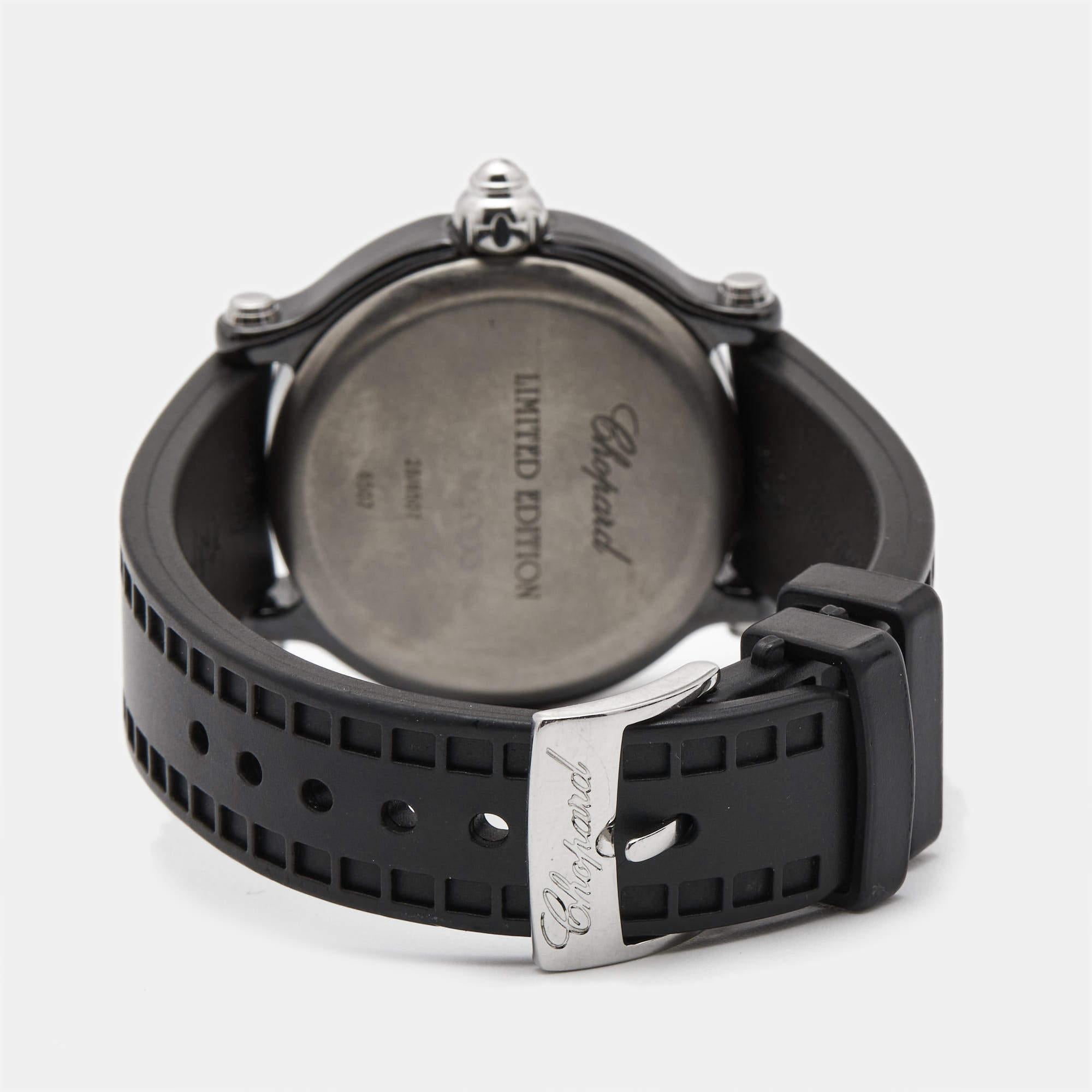 Chopard Black Ceramic Happy Sport 28/8507 Women's Wristwatch 38 mm For Sale 1