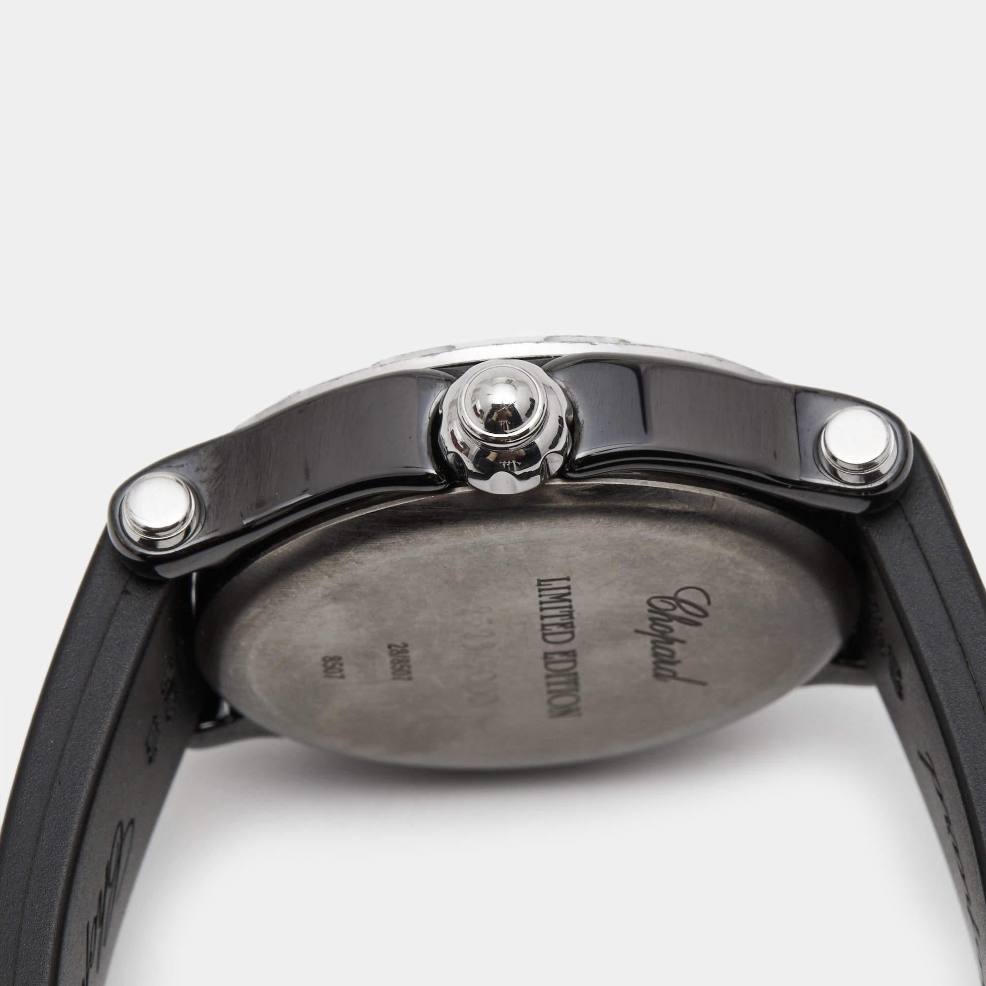 Chopard Black Ceramic Happy Sport 28/8507 Women's Wristwatch 38 mm For Sale 2