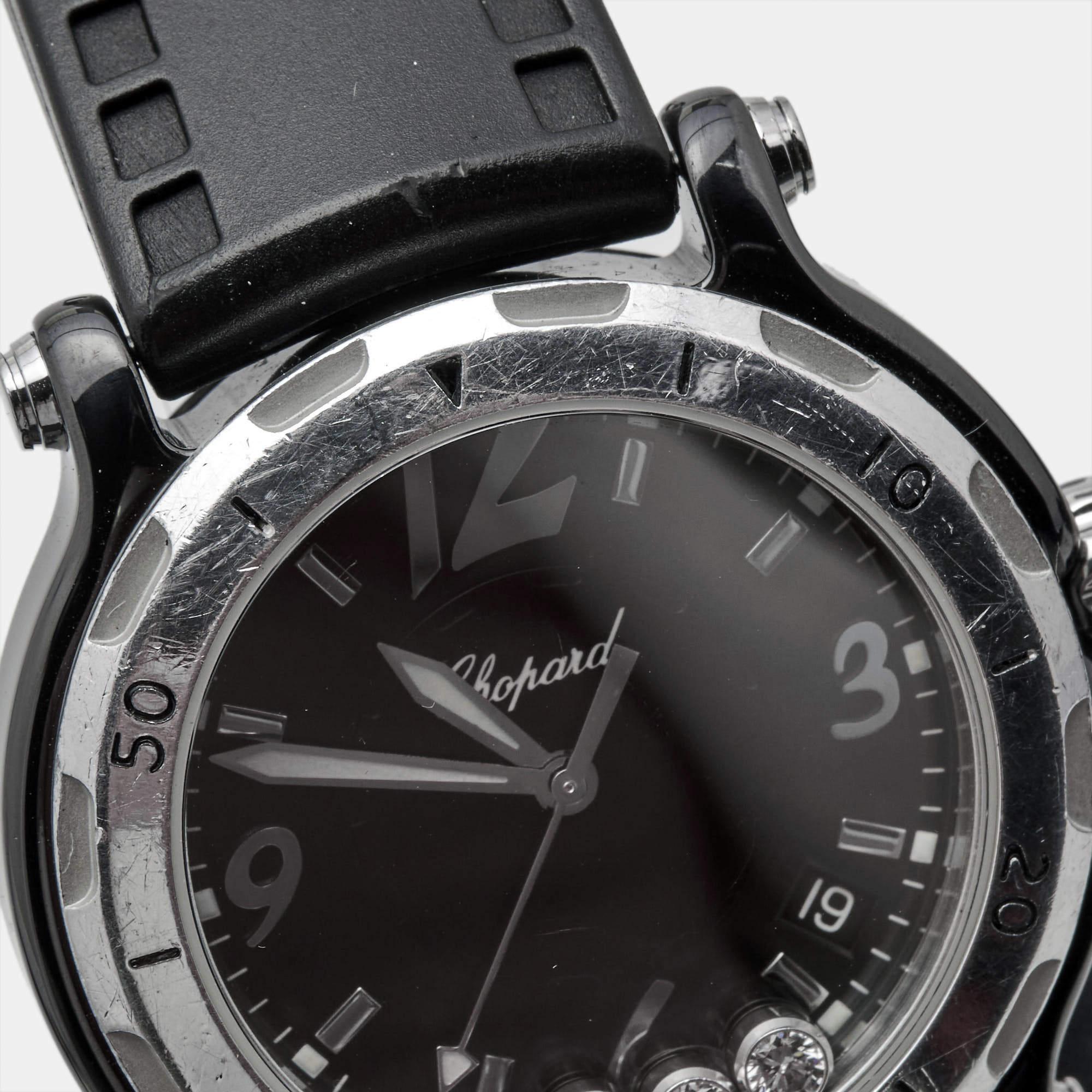 Chopard Black Ceramic Happy Sport 28/8507 Women's Wristwatch 38 mm For Sale 5