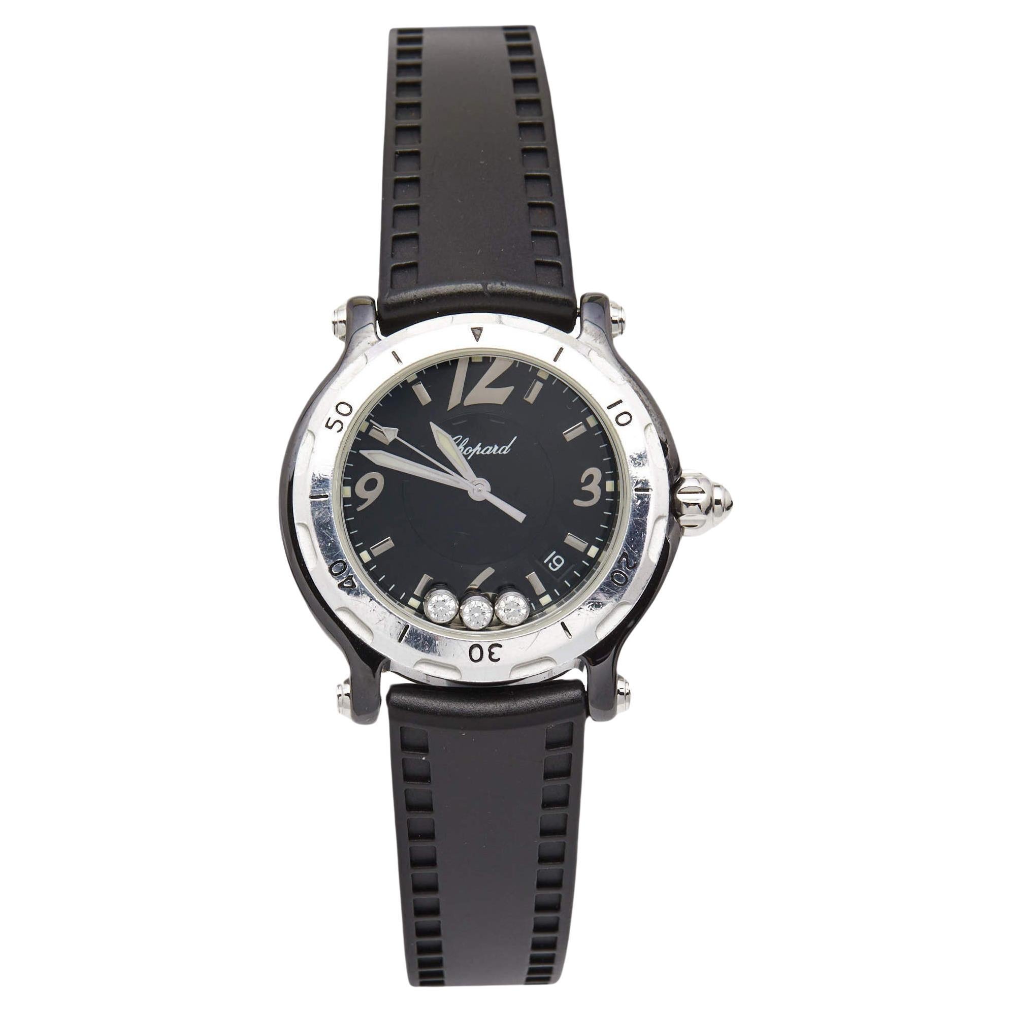 Chopard Black Ceramic Happy Sport 28/8507 Women's Wristwatch 38 mm For Sale