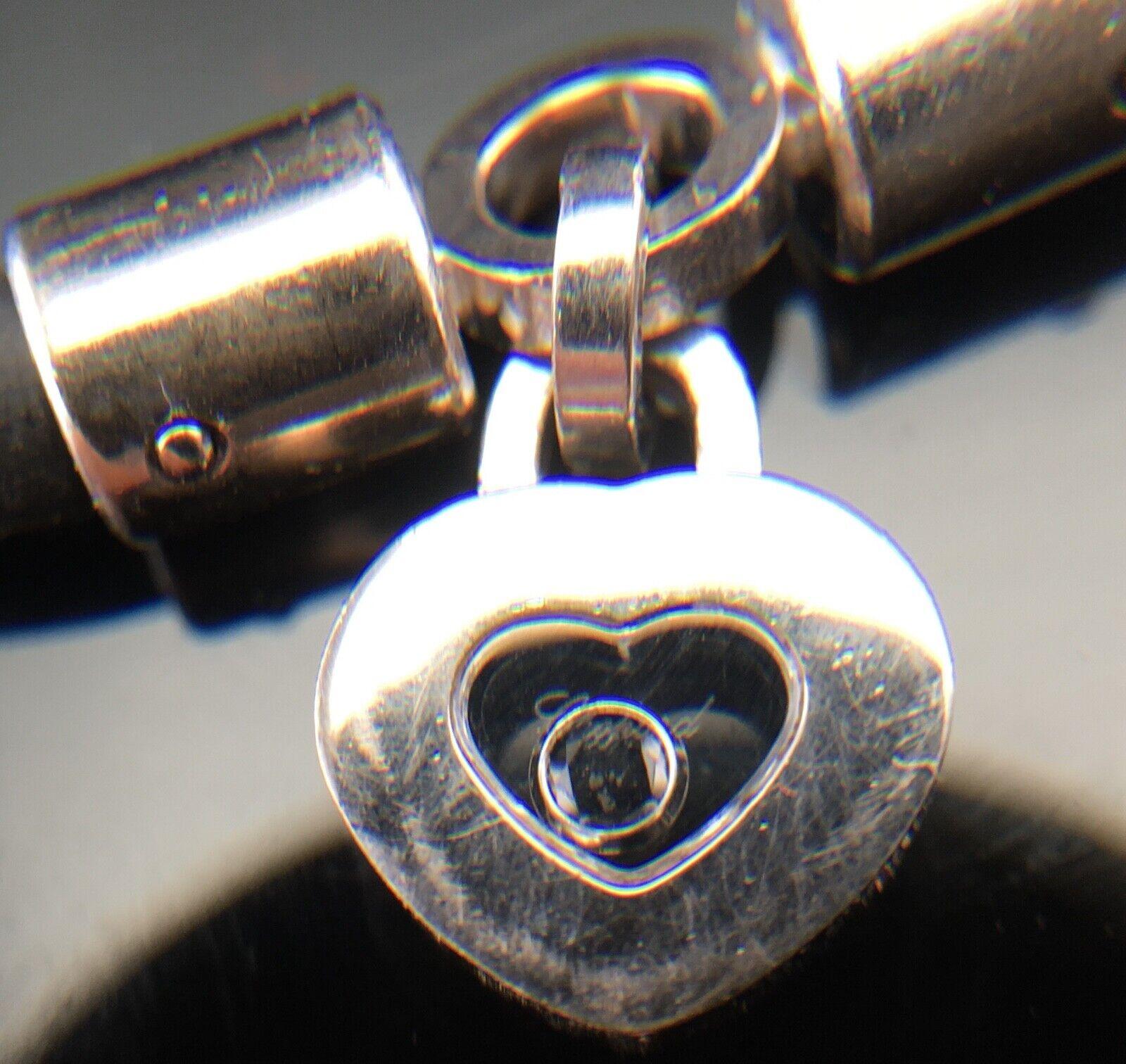 Round Cut Chopard Black Diamond Heart Necklace Charm 18K White Gold Rubber Cord For Sale