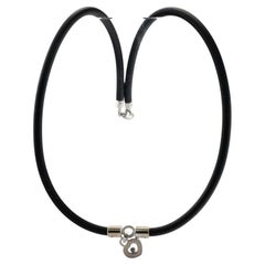Chopard Black Diamond Heart Necklace Charm 18K White Gold Rubber Cord