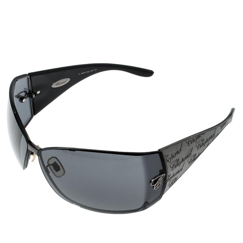 Chopard Black Monogram SCH637 Shield Sunglasses In Good Condition In Dubai, Al Qouz 2