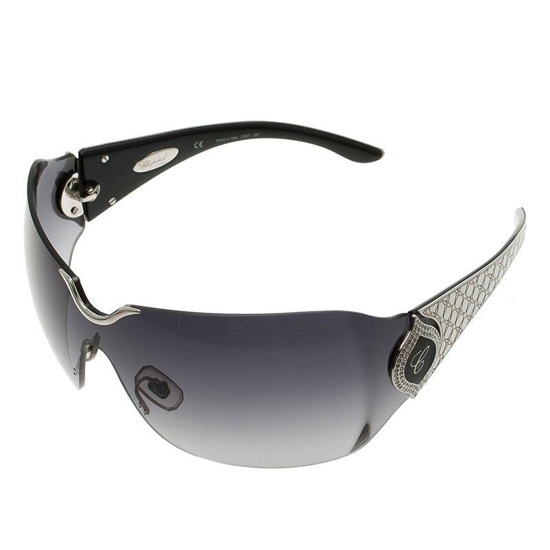 Chopard Black SCH 883S Jewel Embelished Shield Sunglasses In Good Condition In Dubai, Al Qouz 2