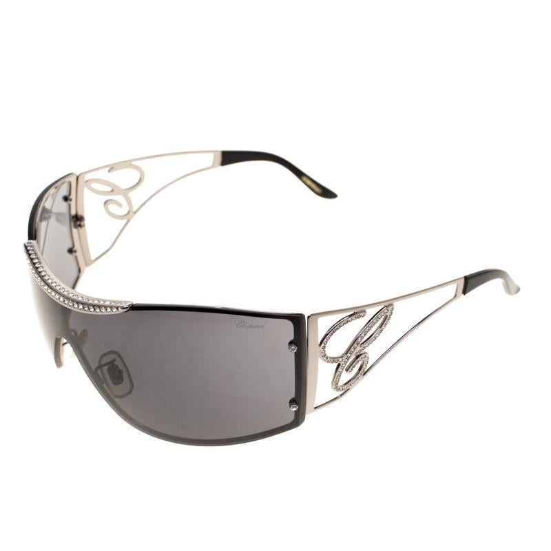 Chopard Black SCH586S Embellished Shield Sunglasses In Good Condition In Dubai, Al Qouz 2