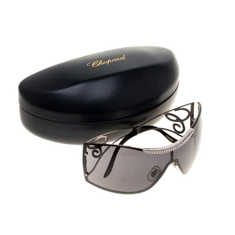 Chopard Black SCH586S Embellished Shield Sunglasses 3